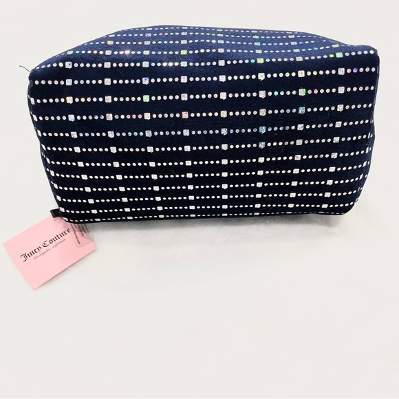 Juicy Couture Large Dark Blue Velvet Holographic Logo Cosmetic Bag NWT - Picture 8 of 8